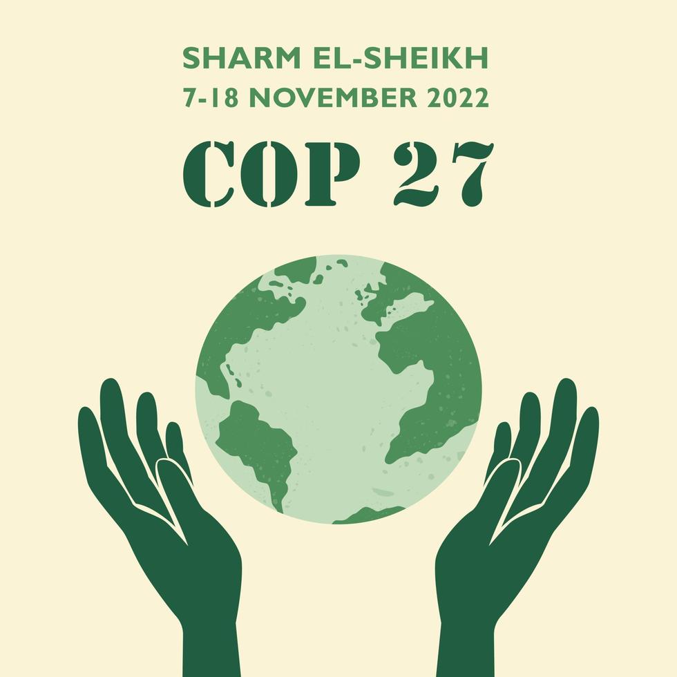 polis 27 i Sharm el-Sheikh, Egypten. FN:s klimatkonferens. 7-18 november 2022 är det ett internationellt klimatmöte. platt vektor modern banner