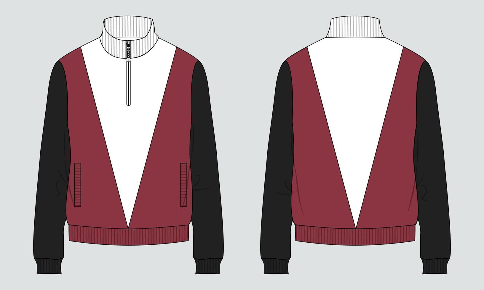 Langarm-Sweatshirt mit geschnittener und genähter flacher Skizzenvektor-Illustrationsvorlage vektor