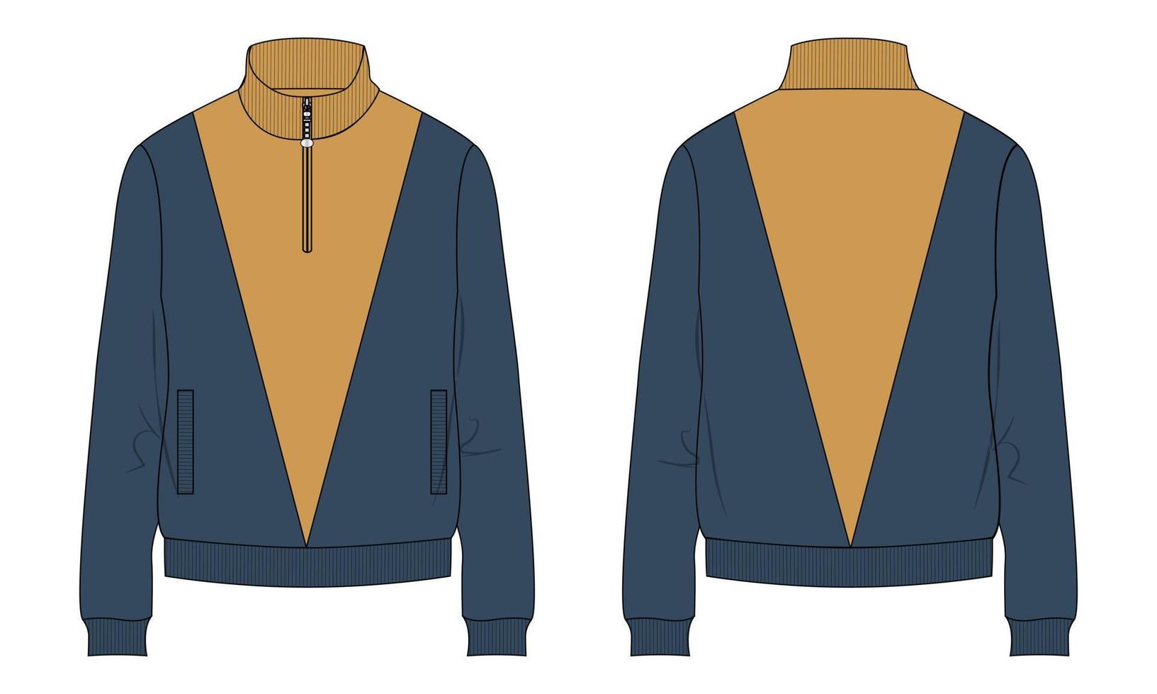 långärmad tröja med klippa och sy tekniska mode platt skiss vektor illustration mall