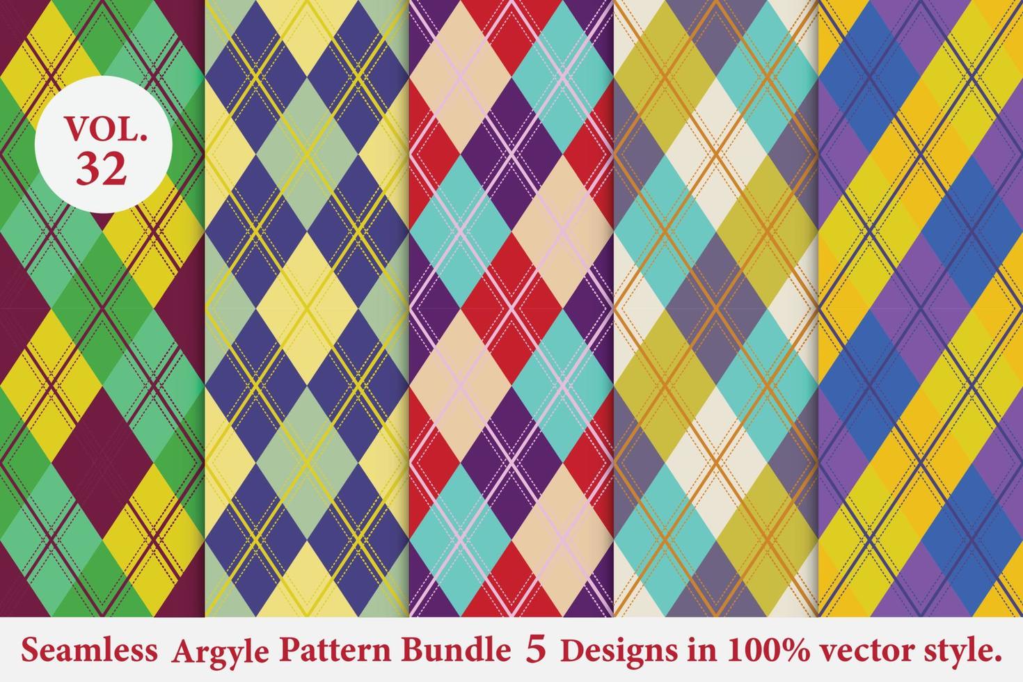 Argyle-Musterbündel 5 Designs, Argyle-Vektor, geometrisch, Hintergrund, Geschenkpapier, Stoffstruktur, klassisch gestrickt, kariert vektor