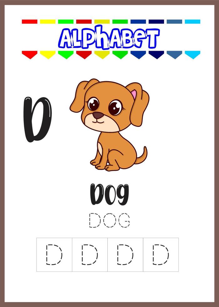 alfabetet bokstaven d för hund sida, söt hund vektor