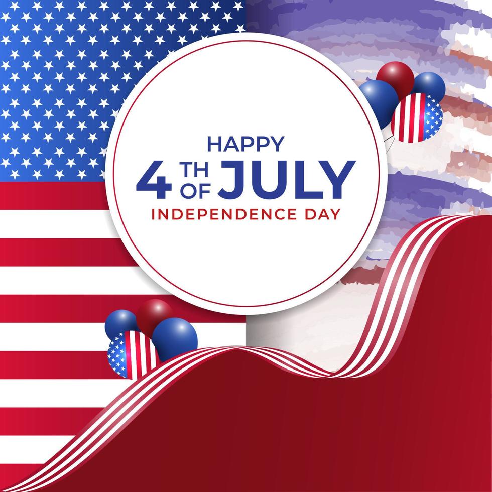 Happy 4. Juli Unabhängigkeitstag Hintergrund 3D-Vektor mit Ballon und Flagge vektor
