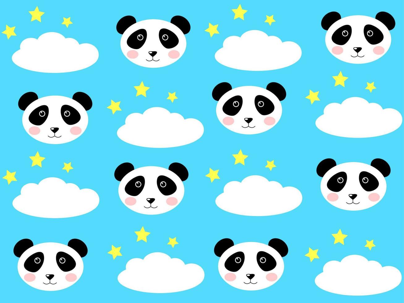 süßes nahtloses muster mit pandas, sternen und wolken. Hintergrund für Kinder vektor