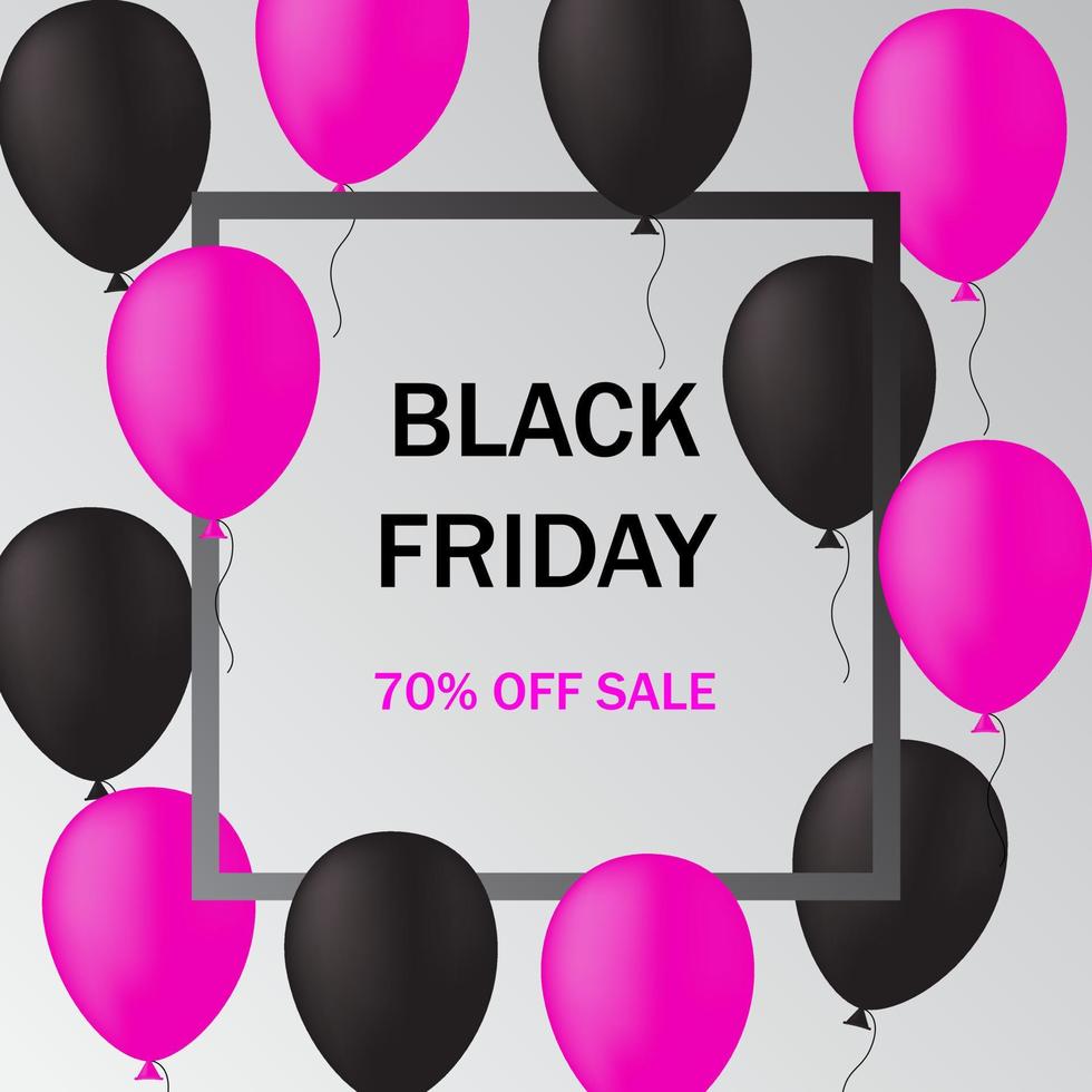 schwarzer freitag-banner-design mit schwarzen und rosa luftballons. Vektor-Illustration vektor