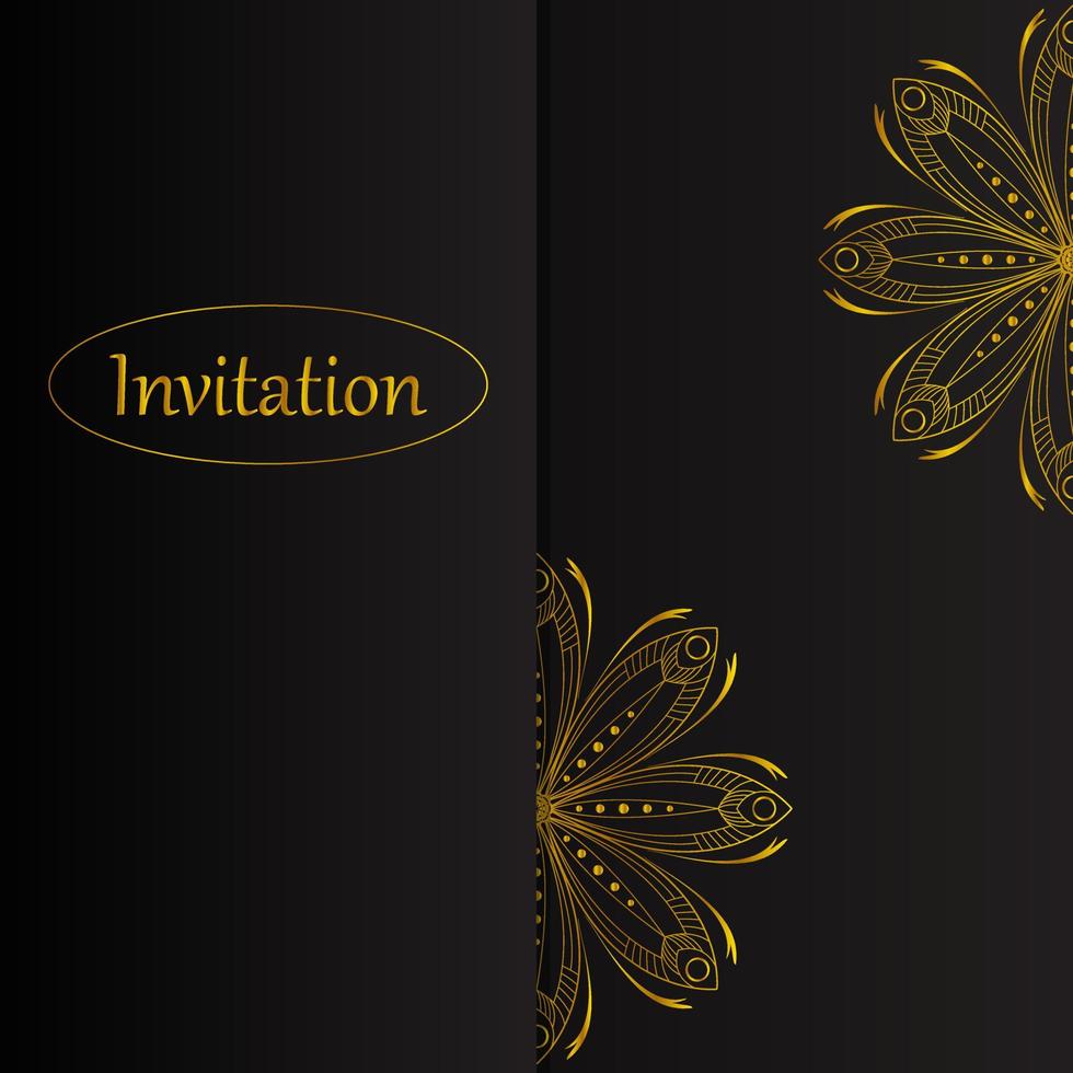 elegantes grußkartendesign auf schwarzem hintergrund. vintage florale einladungskartenvorlage. Luxus-Wirbelkarte. goldenes Mandala. Vektor-Illustration vektor
