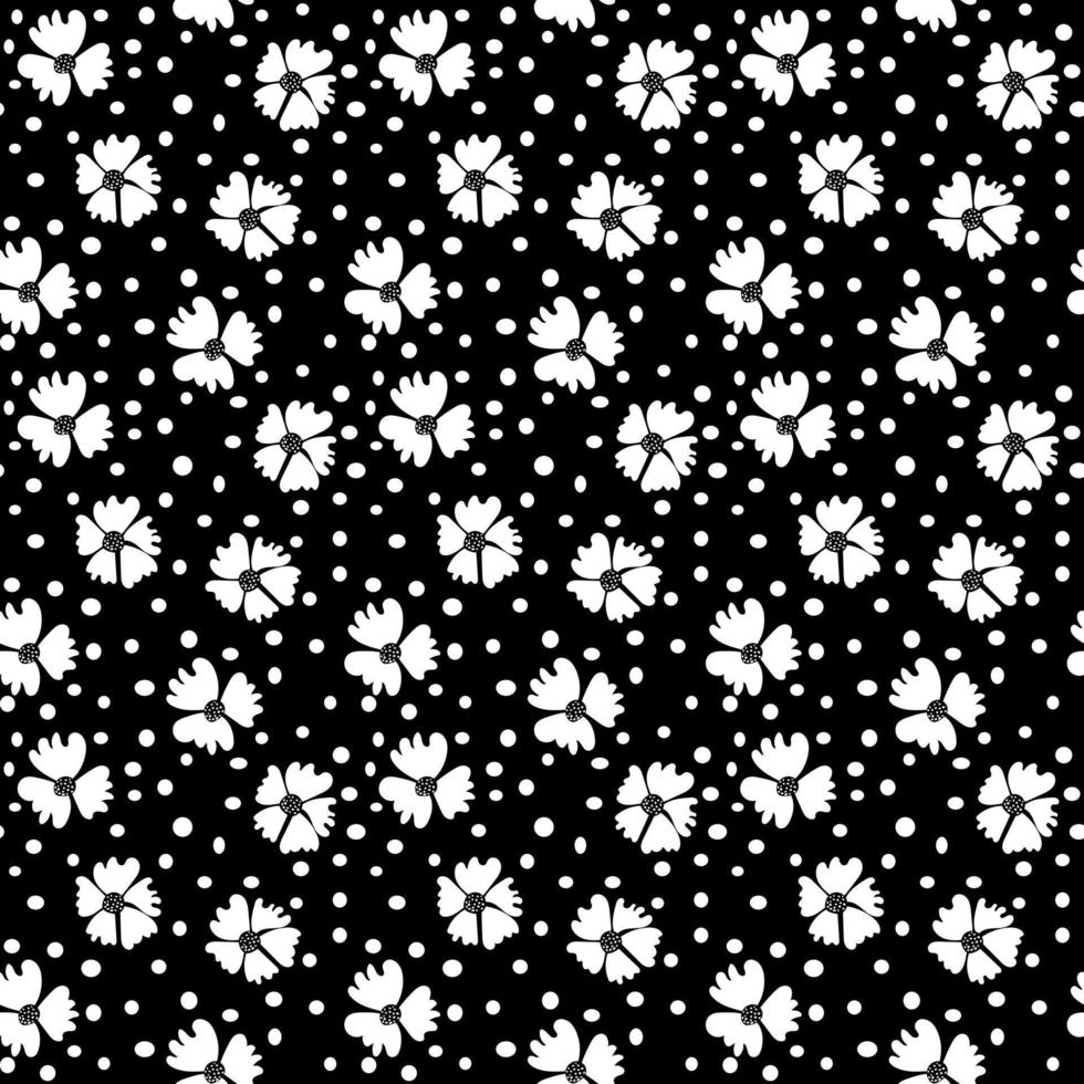 fri hand fet blommönster vektor svart och vitt. kamomill seamless mönster. design för tyg, omslagspapper, bakgrund, tapeter, vykort, förpackning. vektor illustration