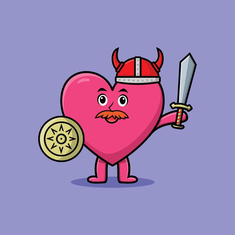 tecknad härlig hjärta viking pirat med svärd vektor