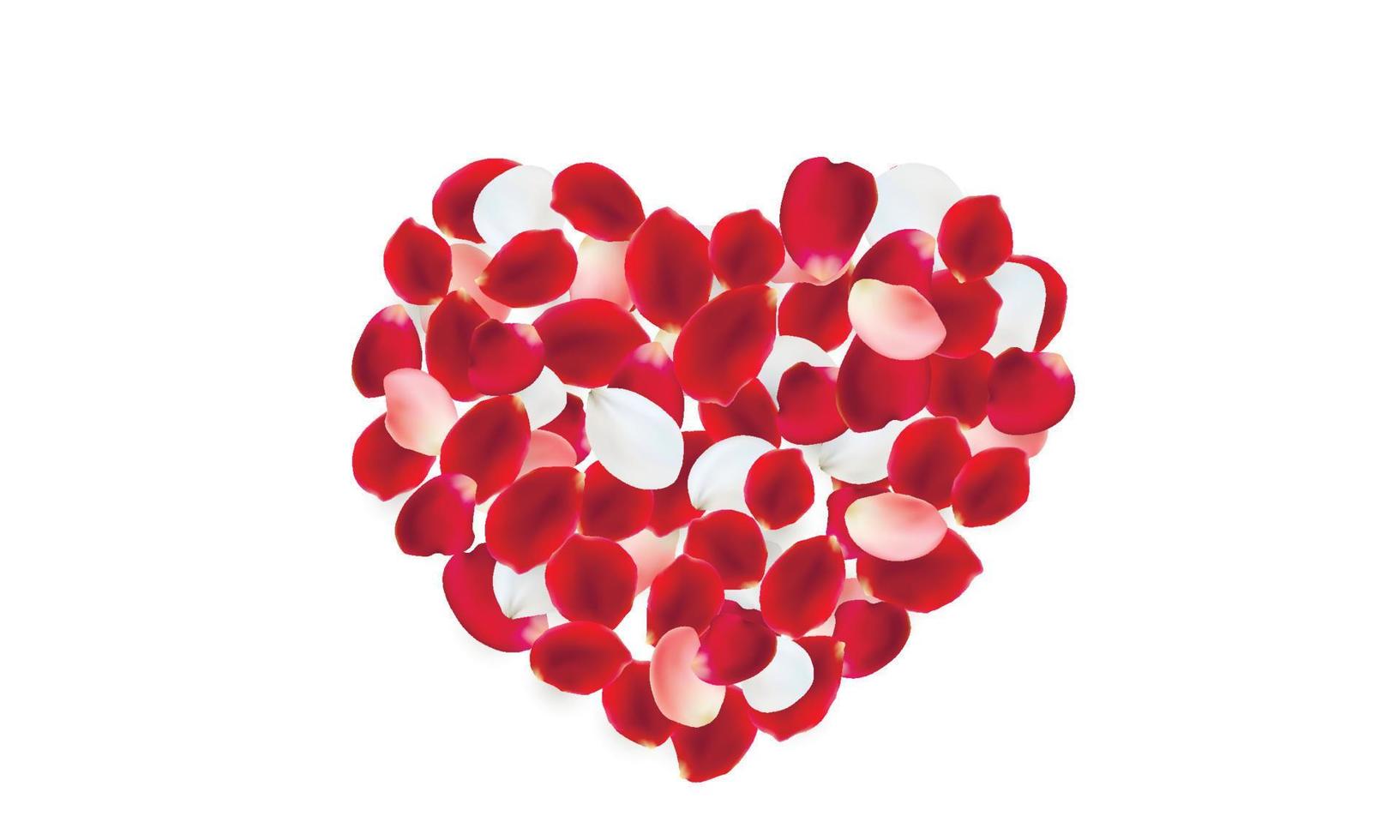 hjärta gjord av röda, rosa och vita rosenblad. vektor