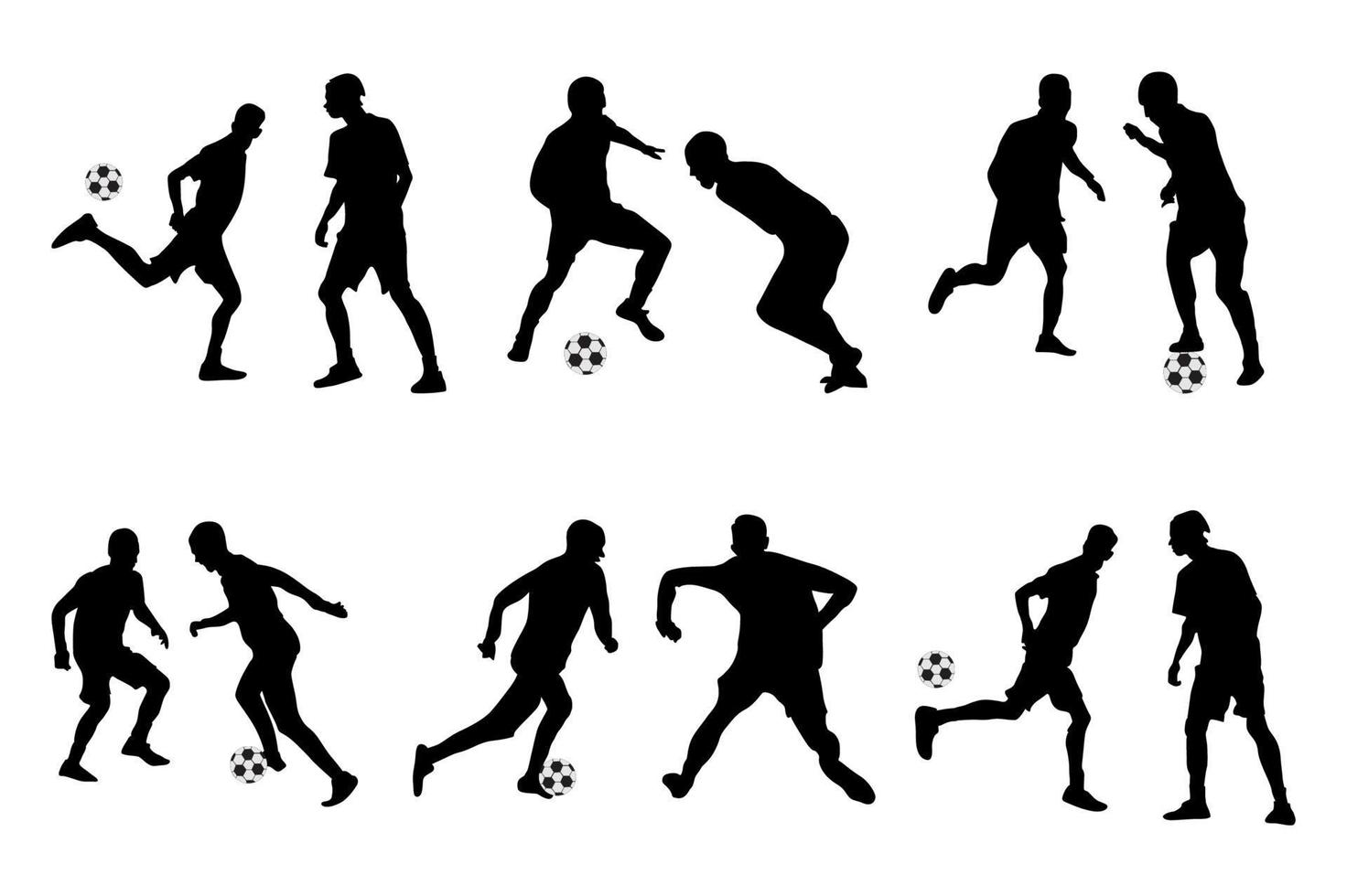 satz fußball, fußballspieler, fußball, fußball, spielersilhouette vektor