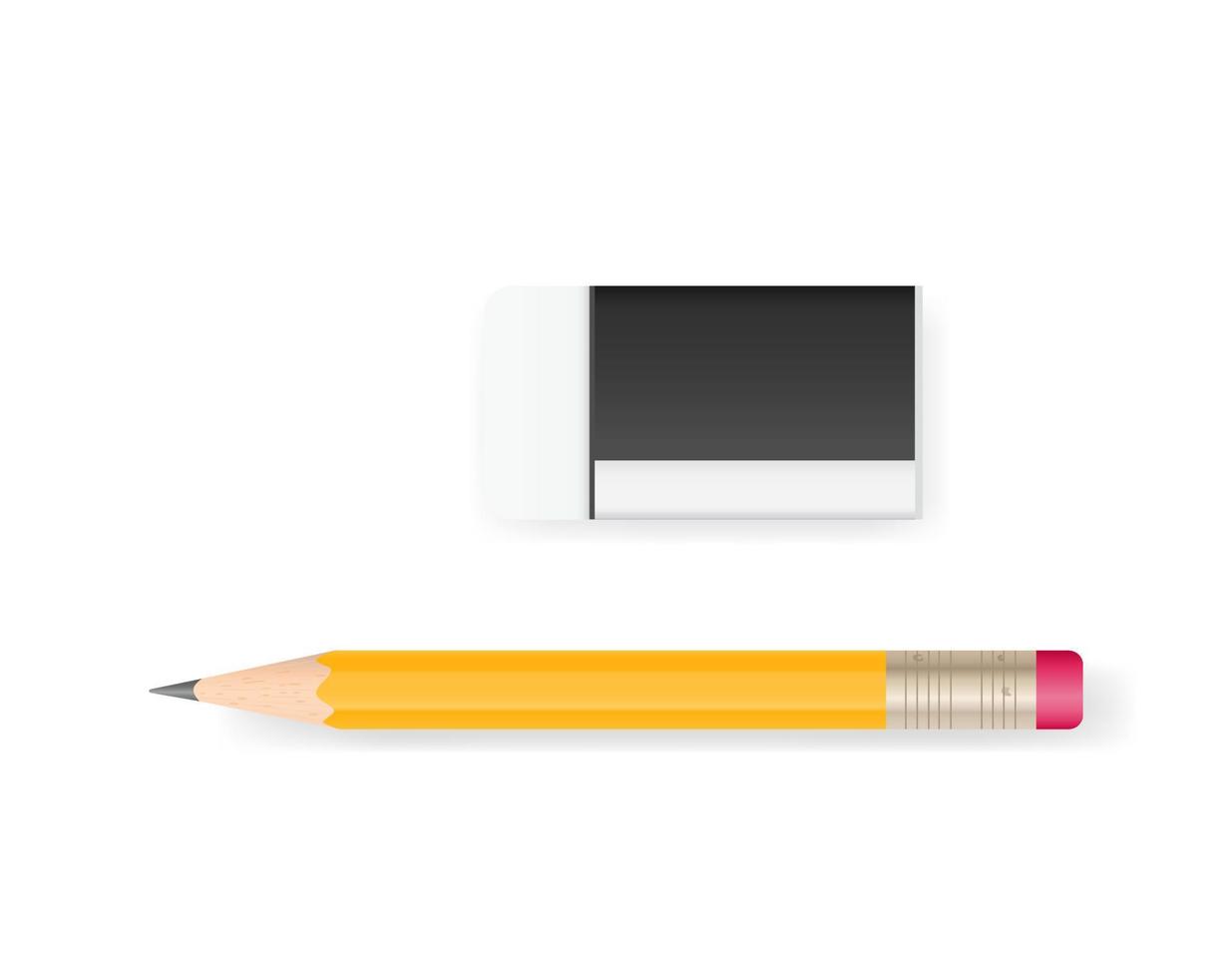 Radiergummi und Bleistift auf weißem Hintergrund mit weichen Schatten. Vektor. vektor