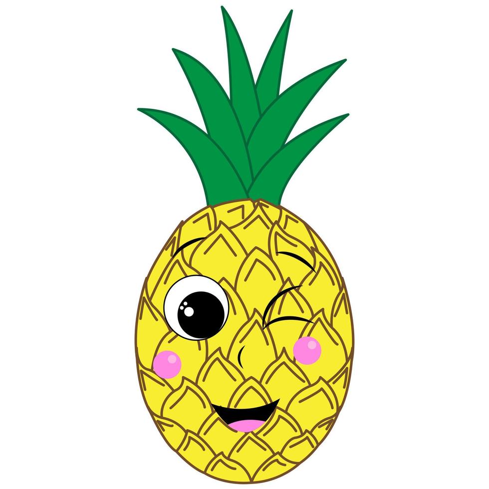 niedliche zeichentrickfigur ananas. lächelnde glückliche ananas. Kinderdruck für ein T-Shirt. vektorillustration lokalisiert auf transparentem hintergrund vektor