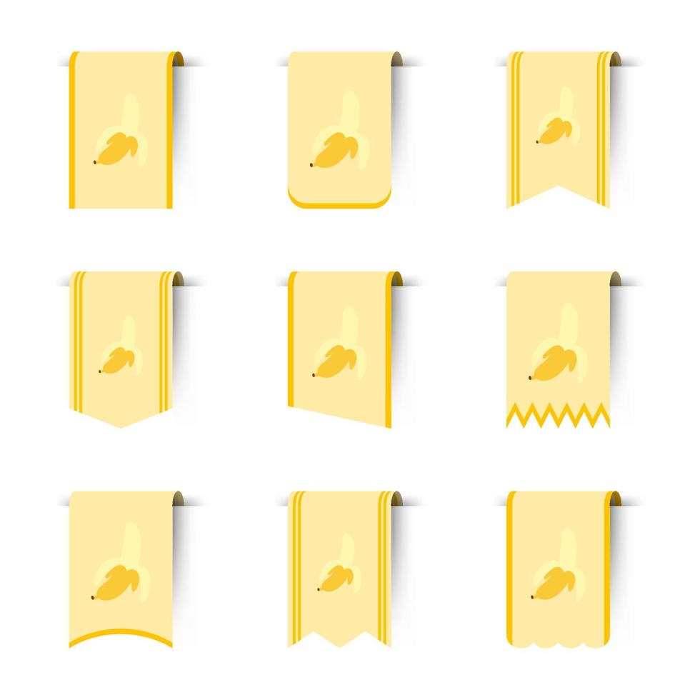 Reihe farbiger Lesezeichen mit Banane vektor