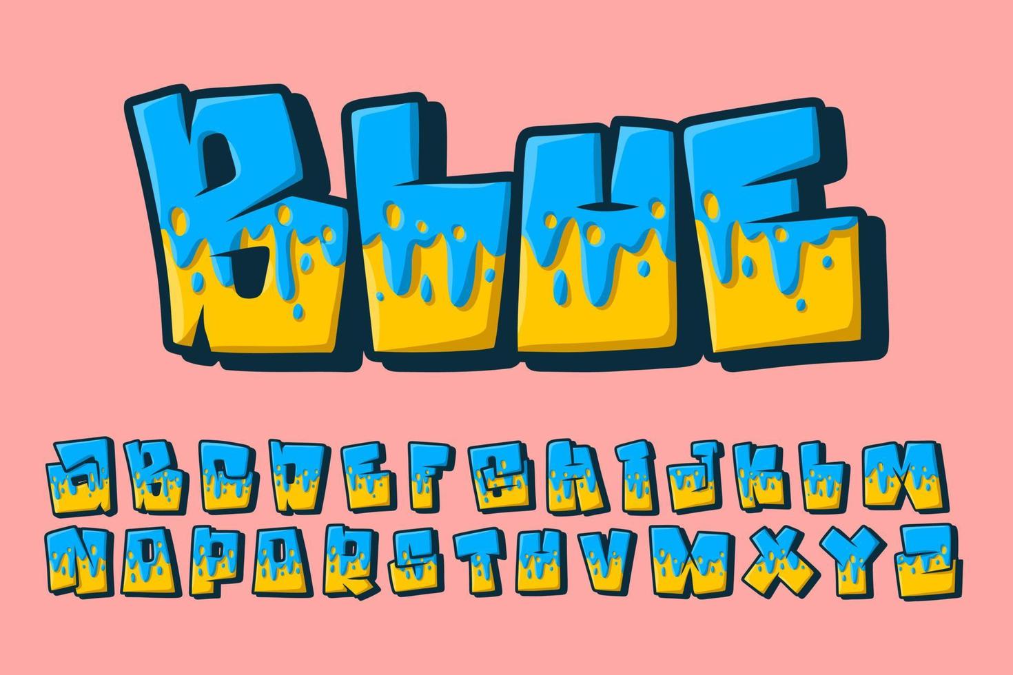 Alphabet schmelzen Graffiti blau gelb Cartoon-Vektor vektor