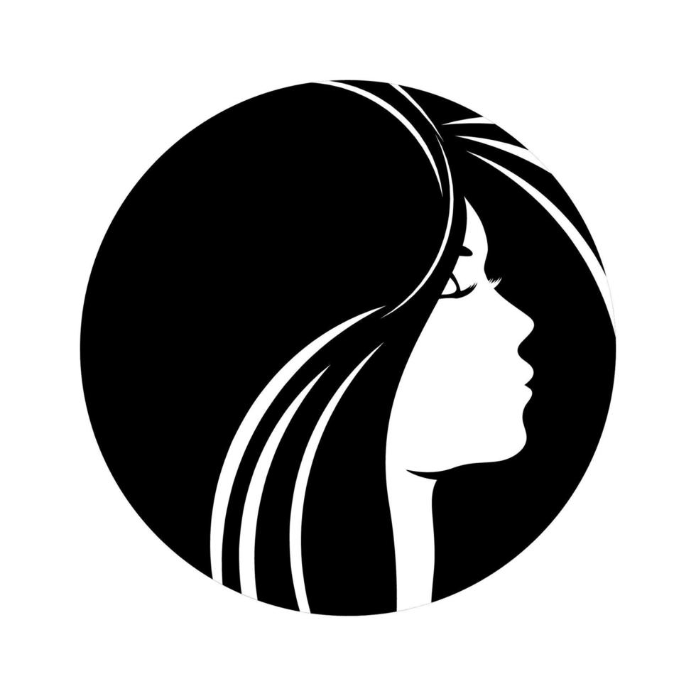 vacker kvinna profil silhuetter med elegant frisyr, vektor unga kvinnliga ansikte design, skönhet flicka huvud med stylat hår, mode dam grafiskt porträtt.