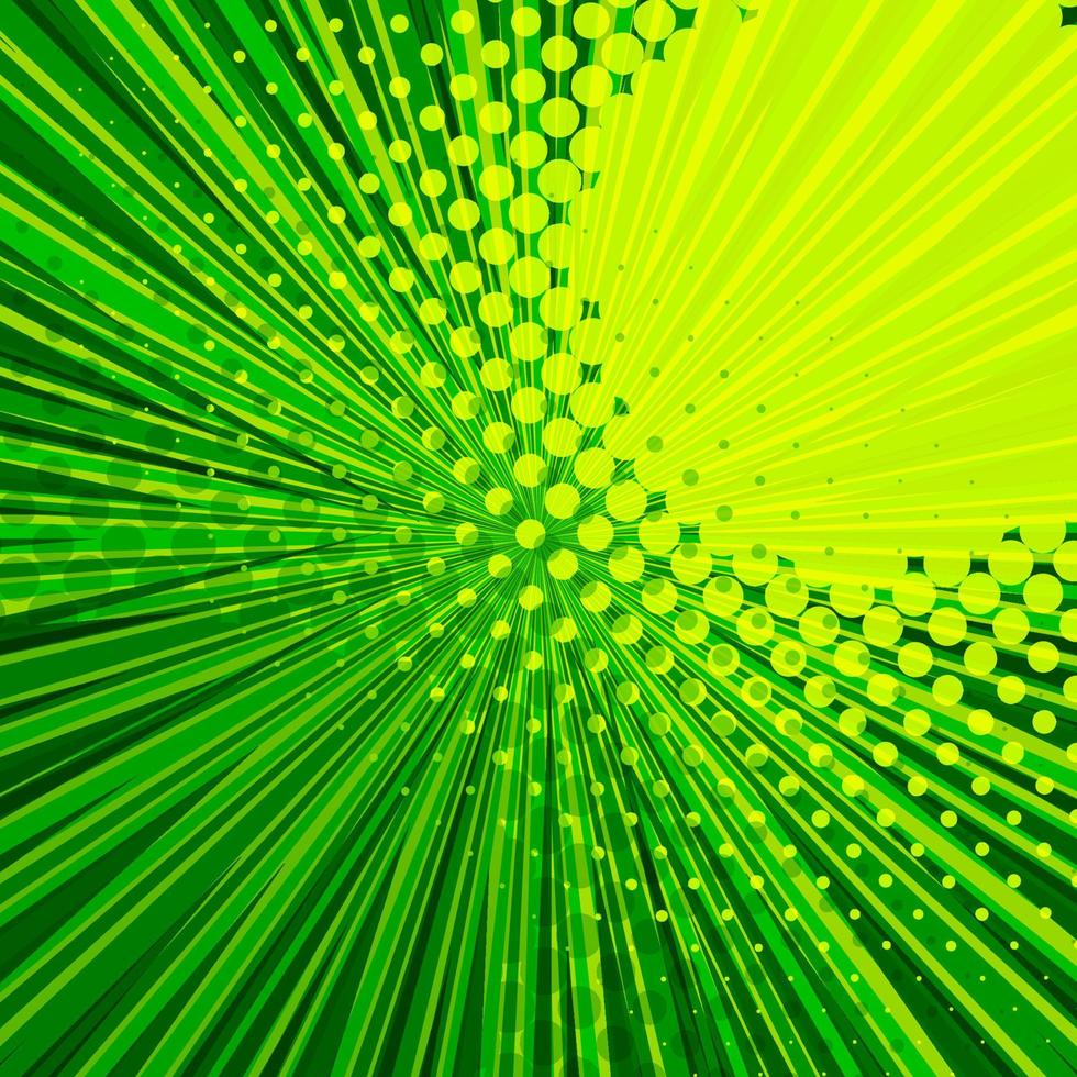 abstrakter komischer grüner Hintergrund für Stil-Pop-Art-Design. Retro-Burst-Vorlagenhintergrund. Lichtstrahlen-Effekt. Vintage-Comic-Stil, Halbton-moderne Drucktextur, Vektor. vektor