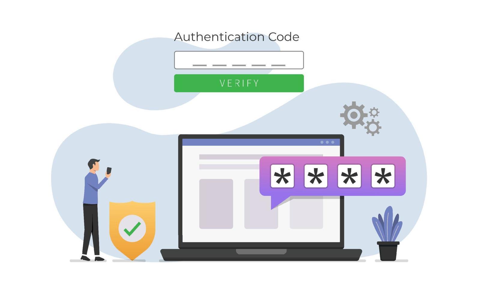konzept der verifizierungsidentität durch passwort und sicherheitscode. Authentifizierungscode für sichere Systemvektorillustration vektor