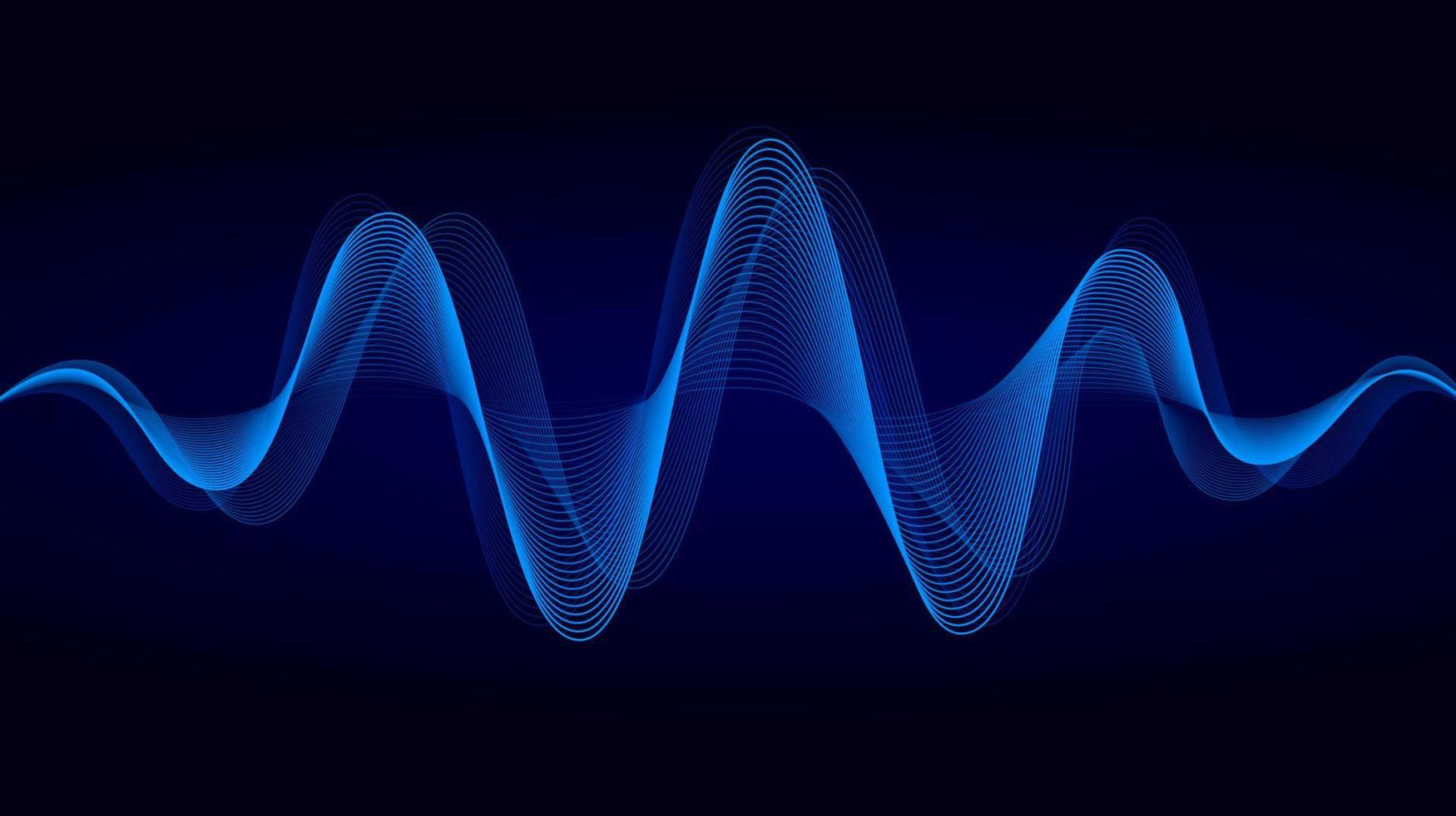 abstraktes blaues dynamisches Lichtdesign mit fließenden Linien. Schallwellenhintergrund. vektorillustration von musik, technologiekonzept vektor