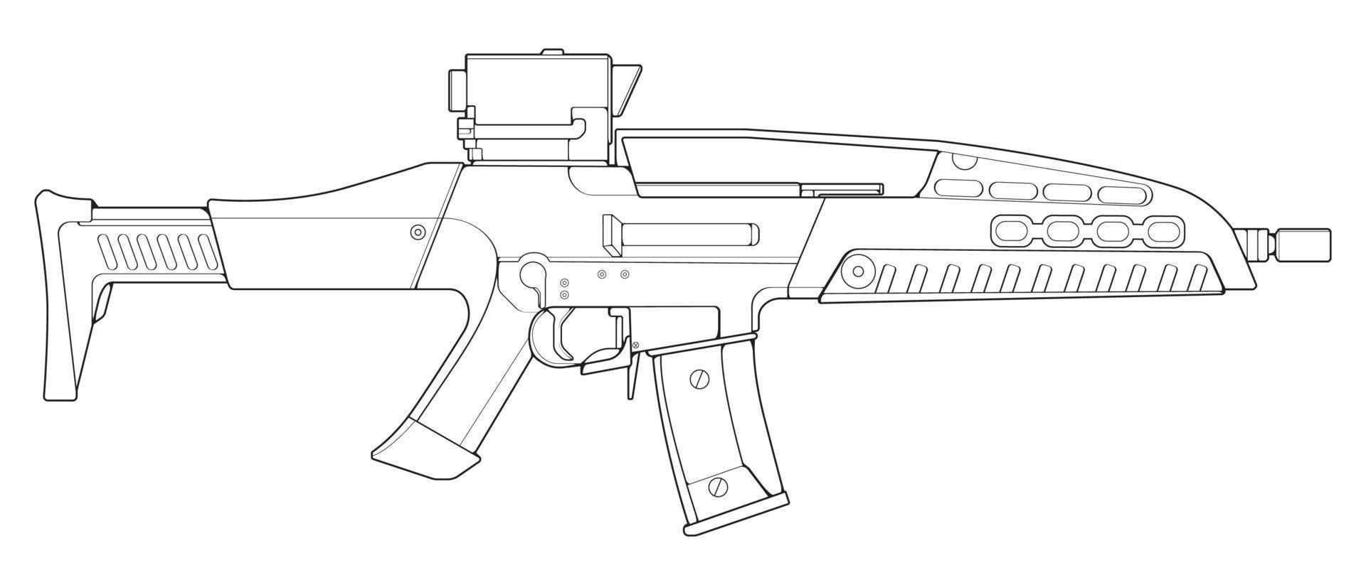 Kunststil für Schusswaffen, Schießpistole, Waffenillustration, Vektorlinie, Waffenillustration, moderne Waffe, militärisches Konzept, Pistolenlinienkunst für das Training vektor