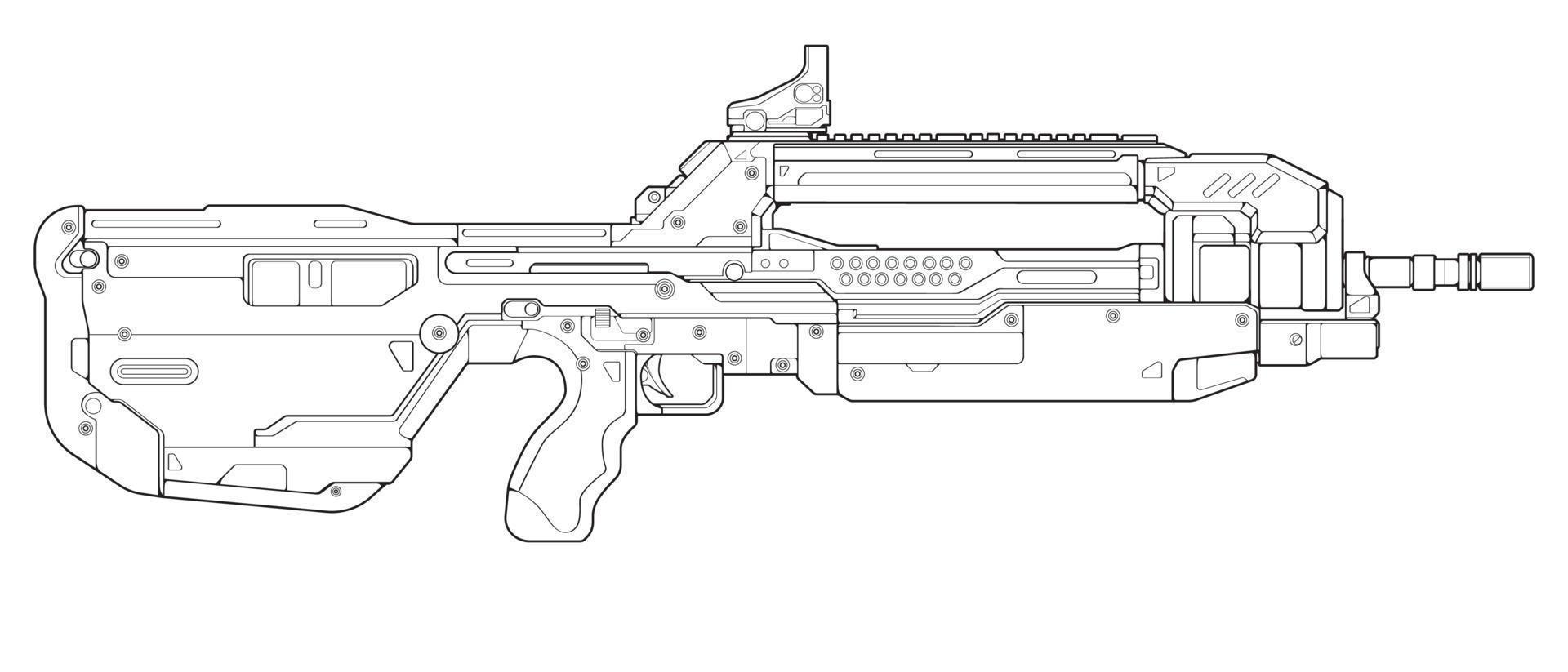 skjutvapen linjekonststil, skjutvapen, vapenillustration, vektorlinje, pistolillustration, modern pistol, militärkoncept, pistolstreckkonst för träning vektor