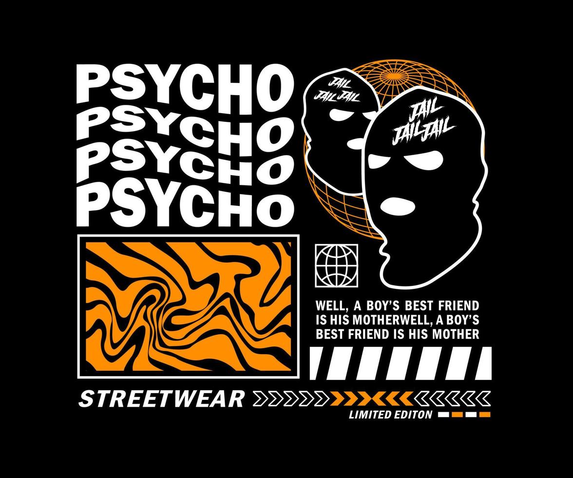 psyko bokstav för streetwear och urban stil t-shirts design, hoodies, etc. vektor