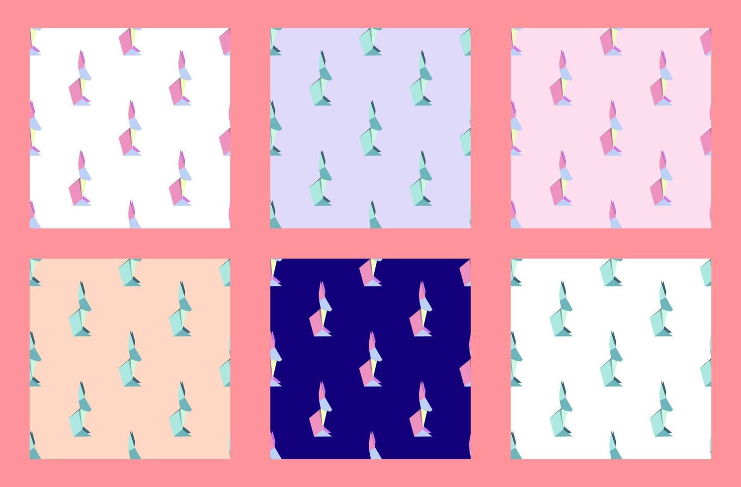Reihe von nahtlosen Mustern mit Figuren aus bunten Origami-Kaninchen. Vektor-Illustration vektor