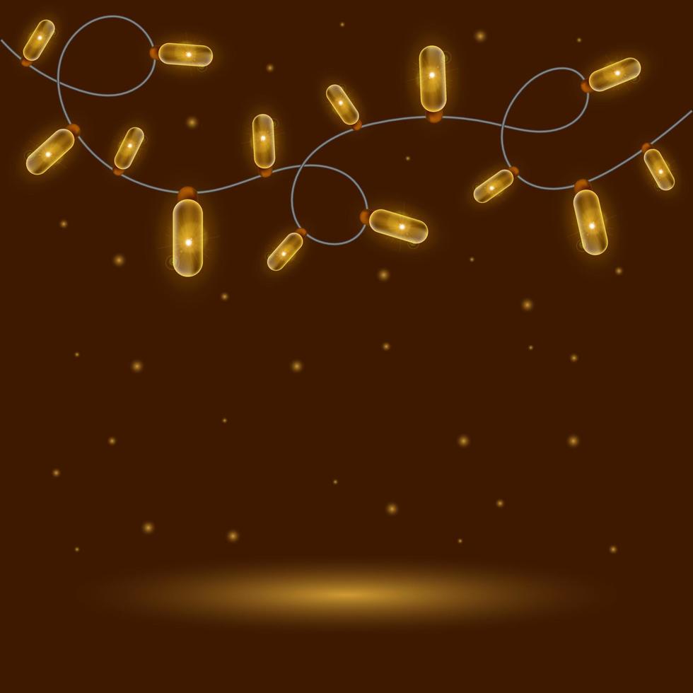 Weihnachtsgirlande auf braunem Hintergrund mit Platz für Ihr Design. Girlande aus gelben Zwiebeln. Hintergrund mit Girlande vektor