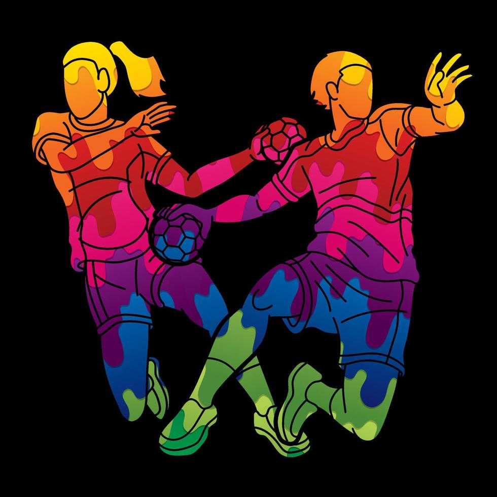 graffiti handballspieler männliche und weibliche aktion vektor
