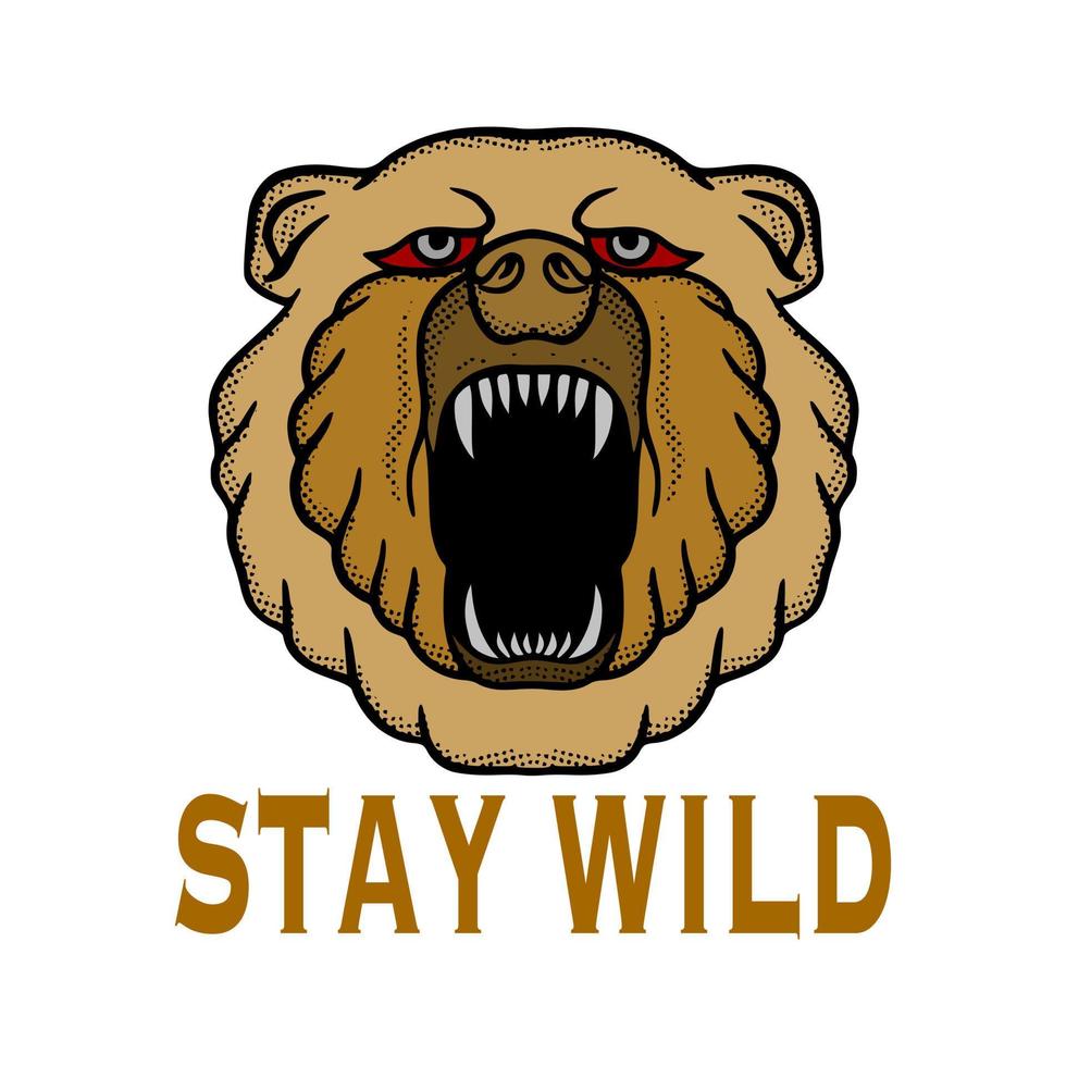 bear stay wild illustration vektor för t-shirt jacka hoodie kan användas för klistermärken etc