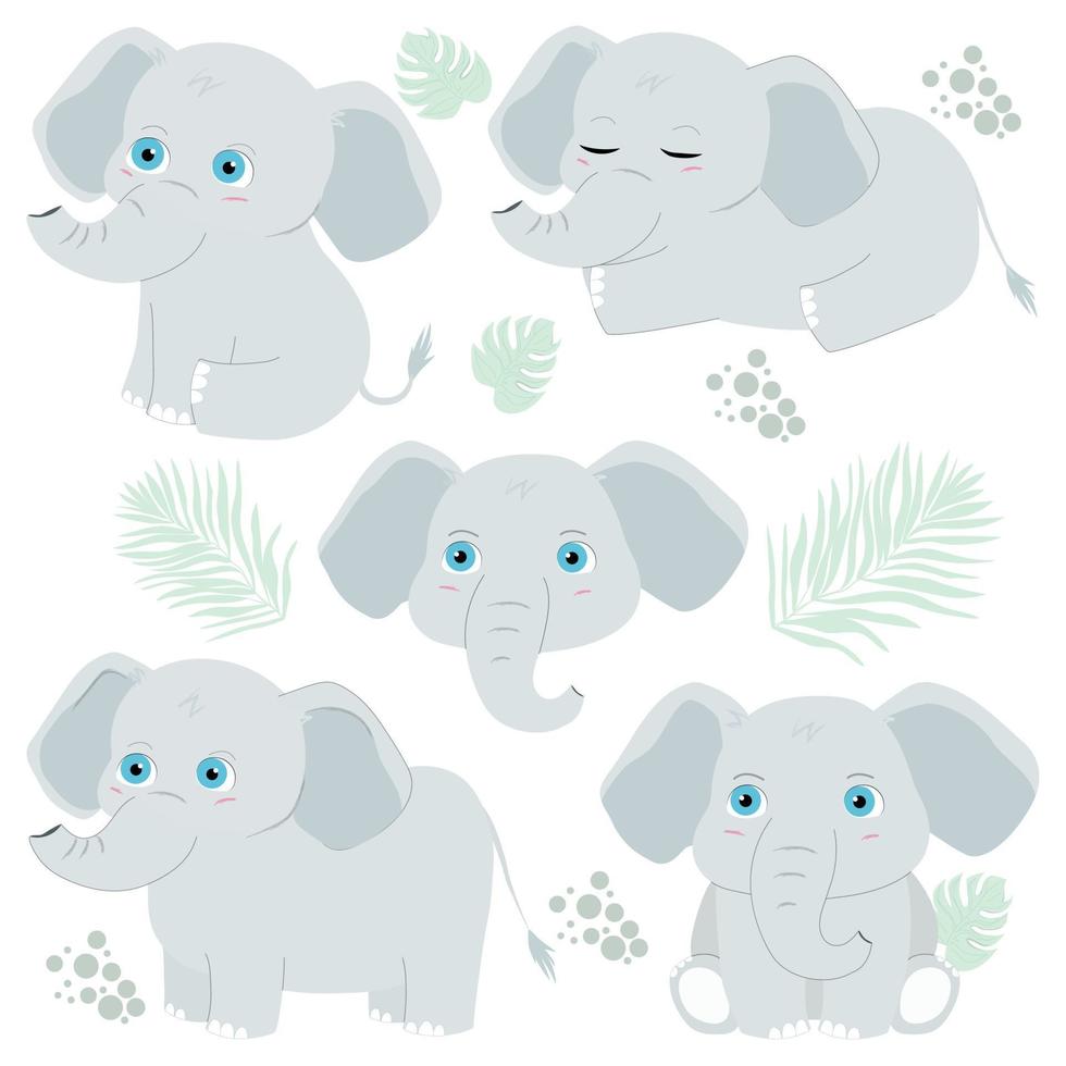 söt liten elefant illustration set vektor