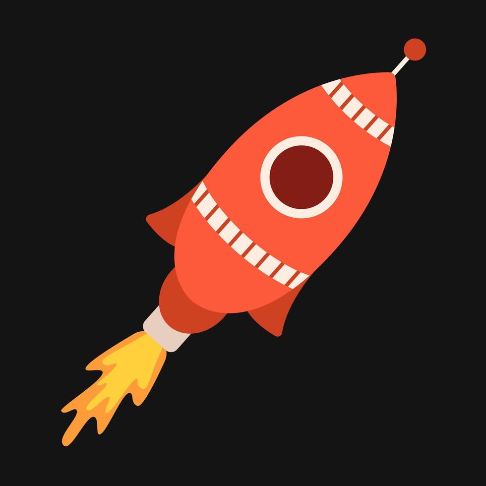 vektor röd rymdfarkost med raketeld. rymdskepp som flyger i rymden.