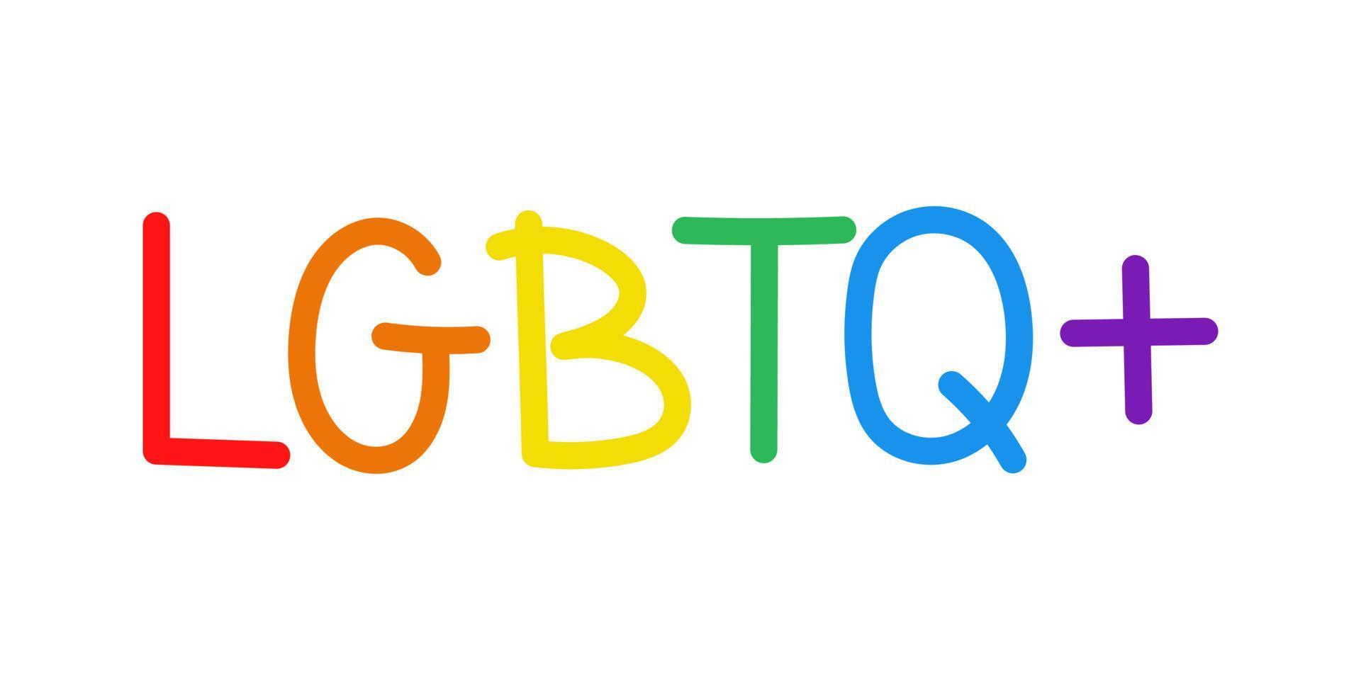 Vektor lgbtq plus Satz. lgbtq-Text. Schriftzug in Regenbogenfarben.