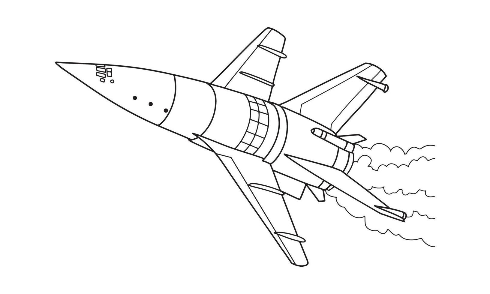 Flugzeugzeichnungslinie Kunstvektorillustration für Malbuch. Cartoon-Flugzeugzeichnung für Malbuch für Kinder und Kinder. Skizze Kunstzeichnung für Malbuch. Kampfjet und Hubschrauber. vektor