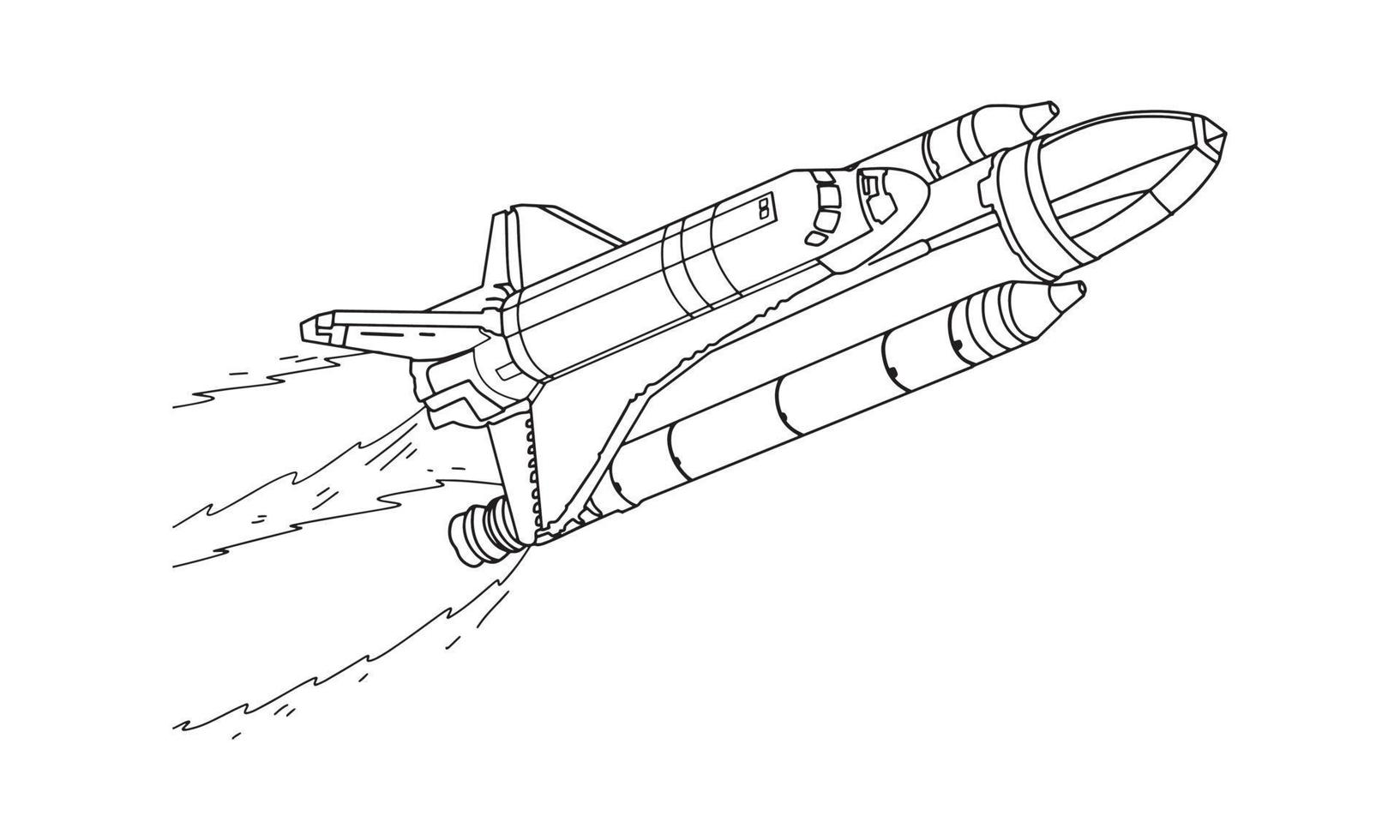 raketteckning linjekonst vektorillustration för målarbok. tecknad rymdskeppsteckning för målarbok för barn och barn. skiss konst ritning för målarbok. vektor