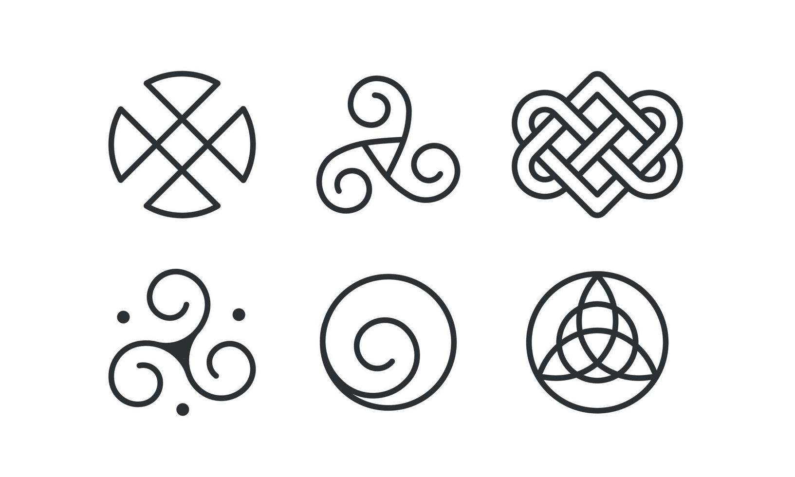 keltische Knoten, die für Dekoration oder Tätowierungen verwendet werden. Symbolsatz für die heilige Endlosknotenlinie. Vektor auf weißem Hintergrund