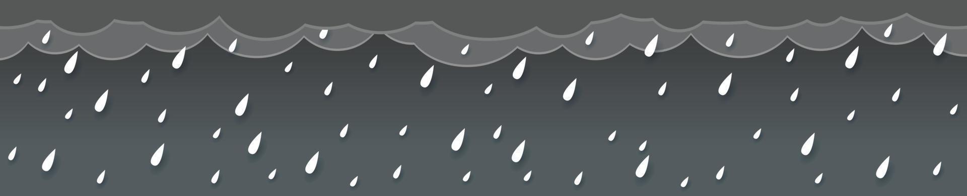 regn och moln, storm bakgrund, horisontell banner, vektorillustration. vektor