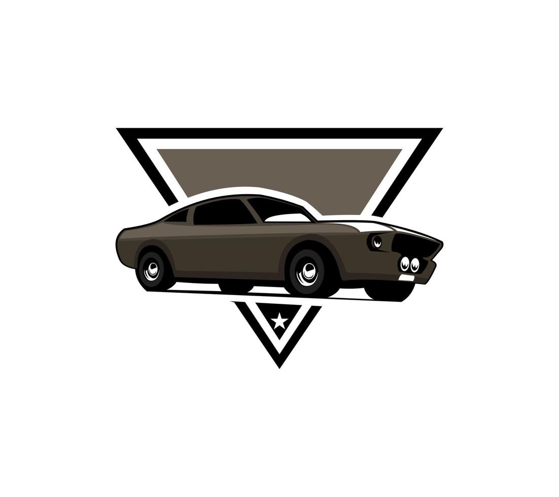 muskel bil logotyp design. denna logotyp är lämplig för en gammal stil eller klassisk bilverkstad, verkstad, verkstad, bilverkstad. även för bilrestaurering, reparation och racing. vektor