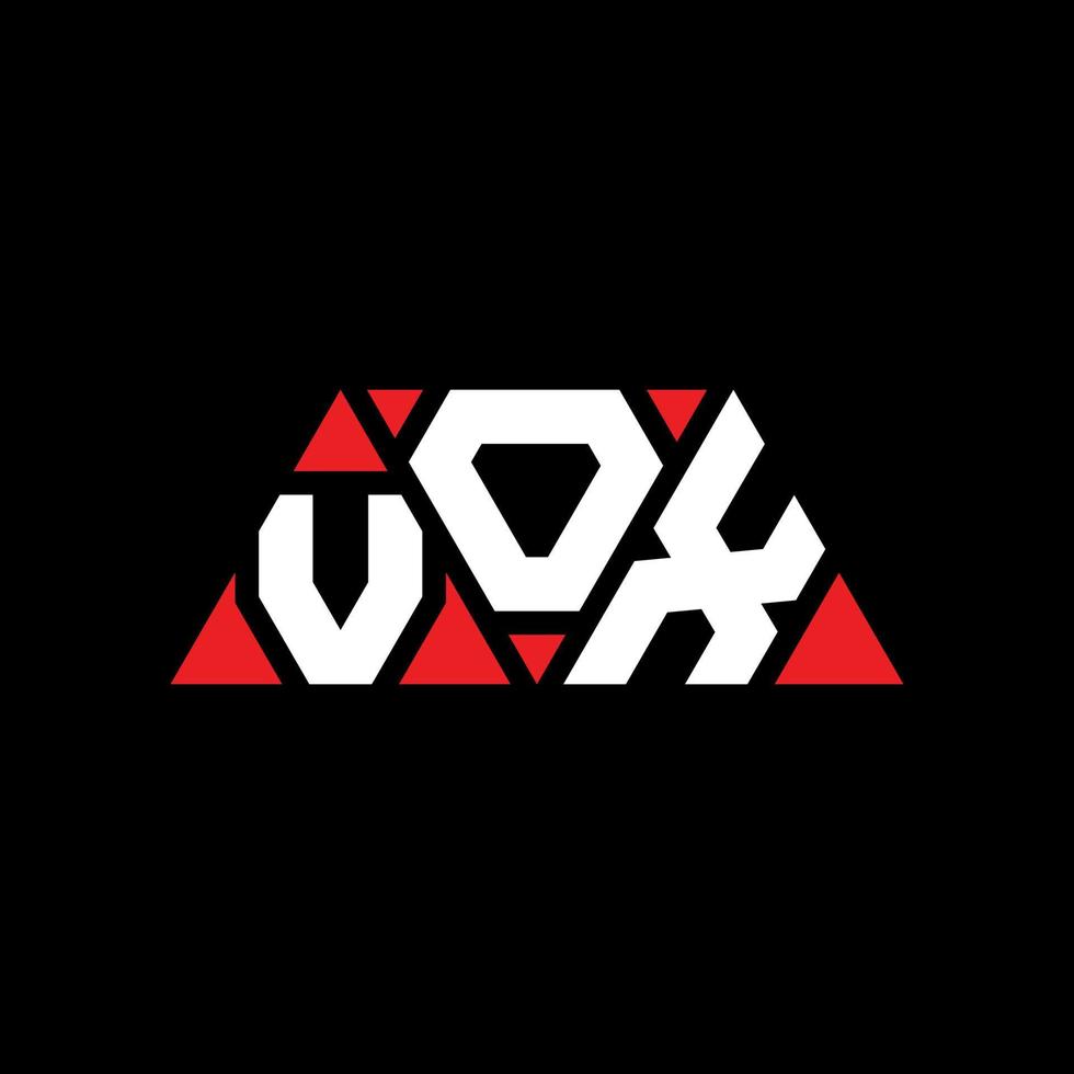Vox-Dreieck-Buchstaben-Logo-Design mit Dreiecksform. Vox-Dreieck-Logo-Design-Monogramm. Vox-Dreieck-Vektor-Logo-Vorlage mit roter Farbe. Vox dreieckiges Logo einfaches, elegantes und luxuriöses Logo. Vox vektor
