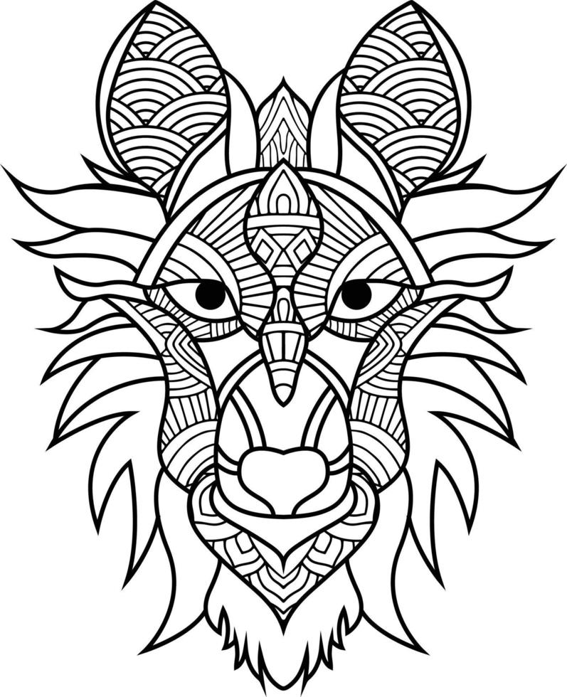 wolf illustration geometrische tätowierungsart. süßer Wolf mit Mandala. Gliederung für Malbuch vektor