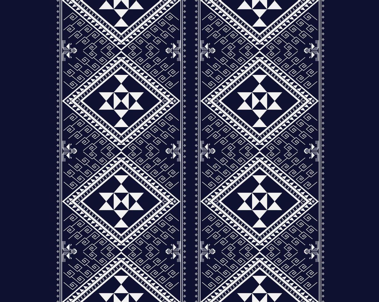 Geometrische ethnische Texturstickerei mit dunkelblauem Hintergrund, Tapete, Rock, Teppich, Tapete, Kleidung, Verpackung, Batik, Stoff, Blatt, Textur, Muster in Vektor, Illustration vektor