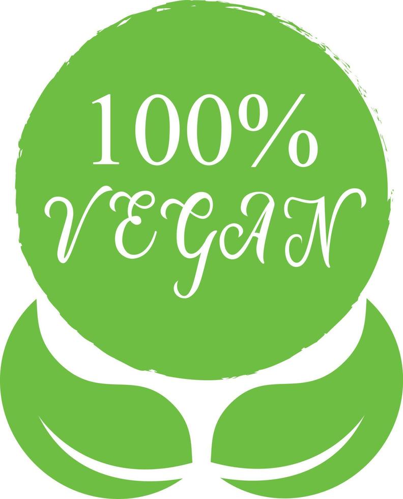 100 Prozent veganes Logo-Vektorsymbol. vegetarisches Bio-Lebensmitteletikett mit Blatt. grünes natürliches veganes Symbol vektor