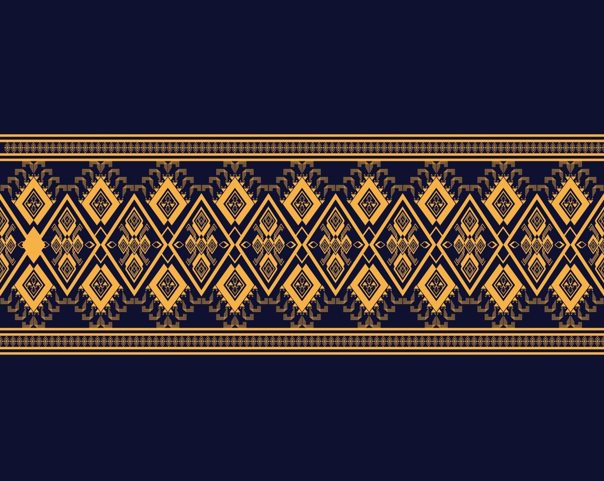 geometrisk etnisk textur broderidesign med mörkblå bakgrundsdesign, kjol, tapeter, kläder, omslag, tyg, ark, gul triangel former vektor, illustrationsmönster vektor