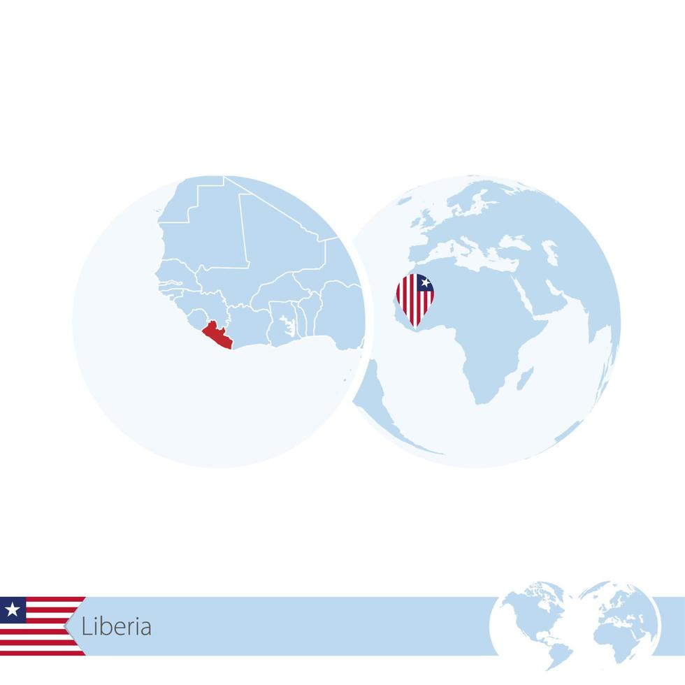 liberia på världsgloben med flagga och regional karta över liberia. vektor