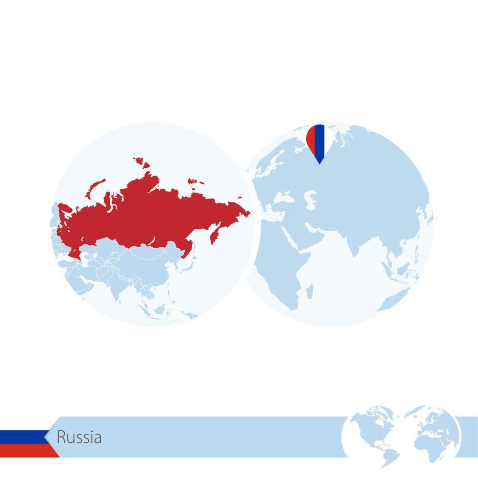 Ryssland på världsgloben med flagga och regional karta över Ryssland. vektor