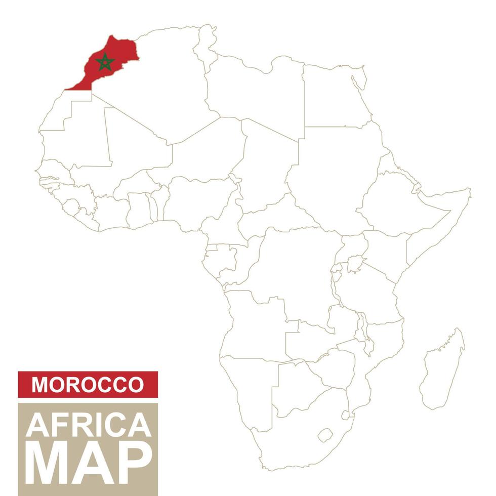 Afrika konturerad karta med markerade Marocko. vektor