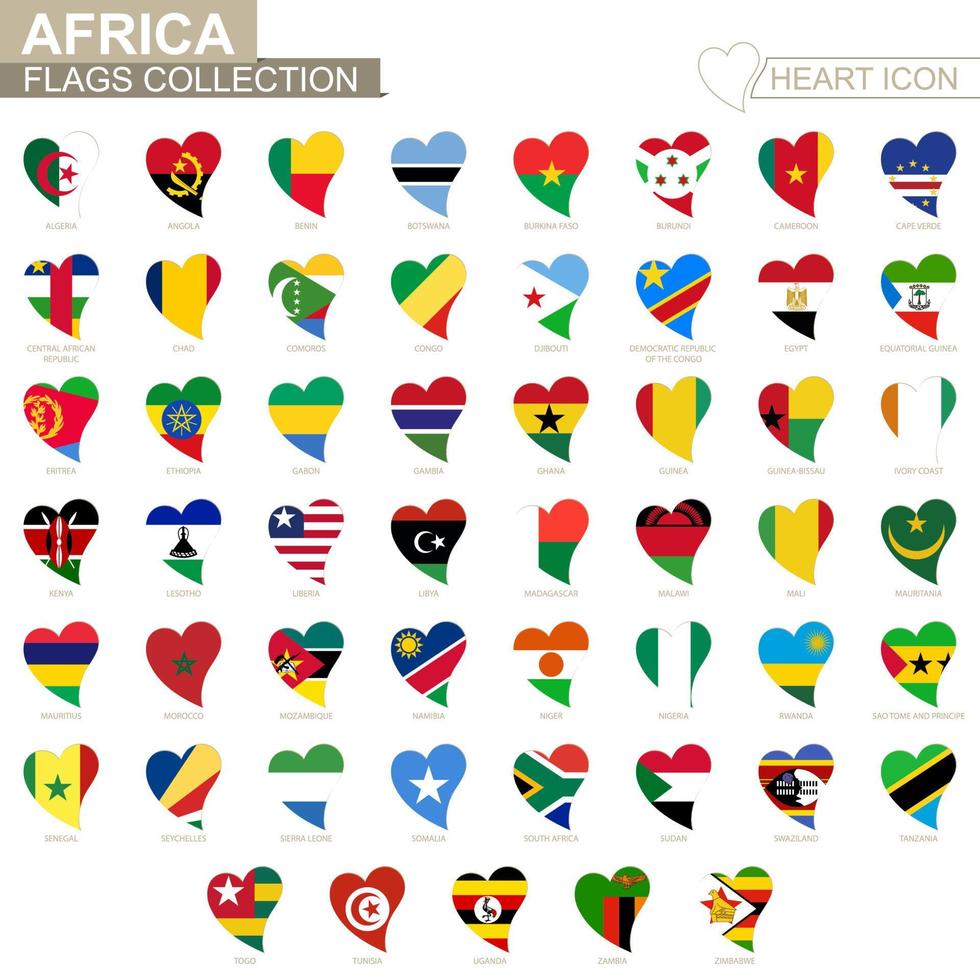 Vektorflaggensammlung afrikanischer Länder. Herz-Icon-Set. vektor