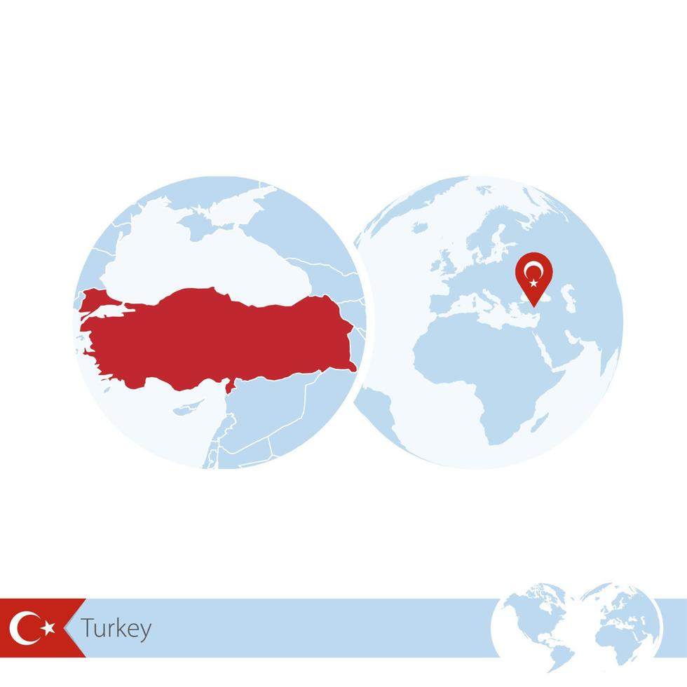 Turkiet på världsgloben med flagga och regional karta över Turkiet. vektor