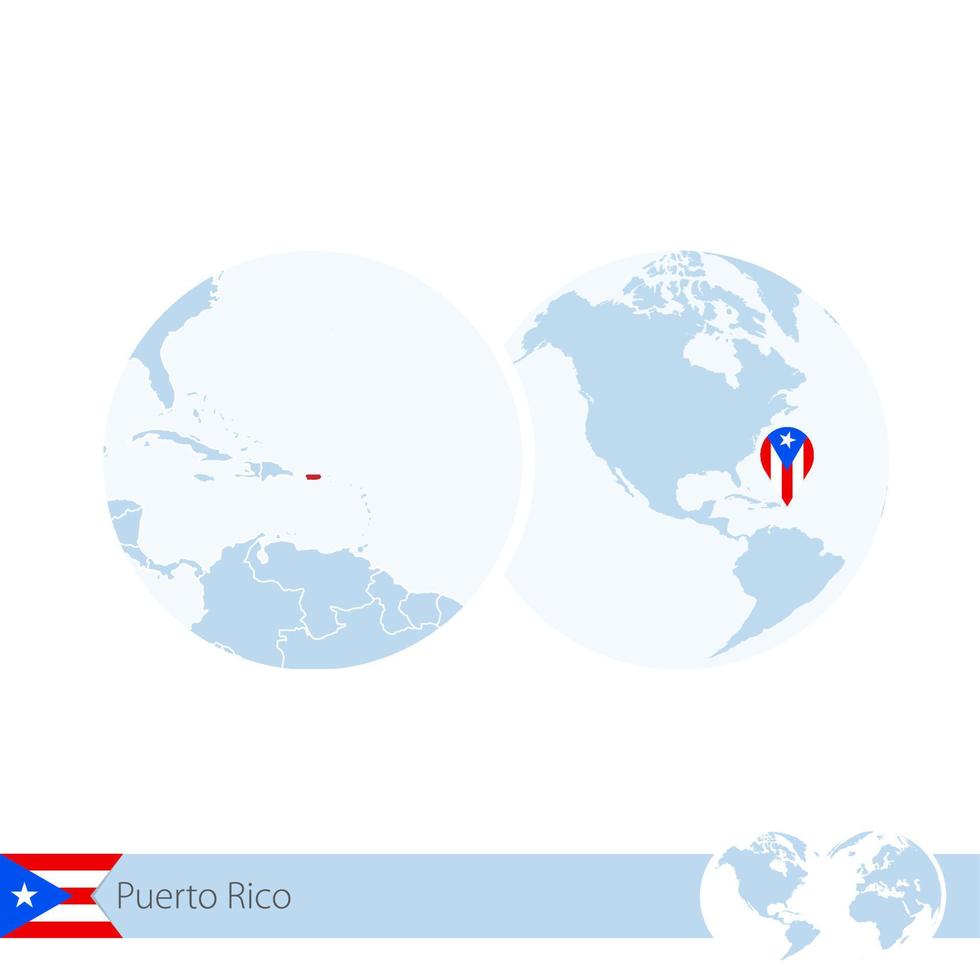 puerto rico auf weltkugel mit flagge und regionaler karte von puerto rico. vektor