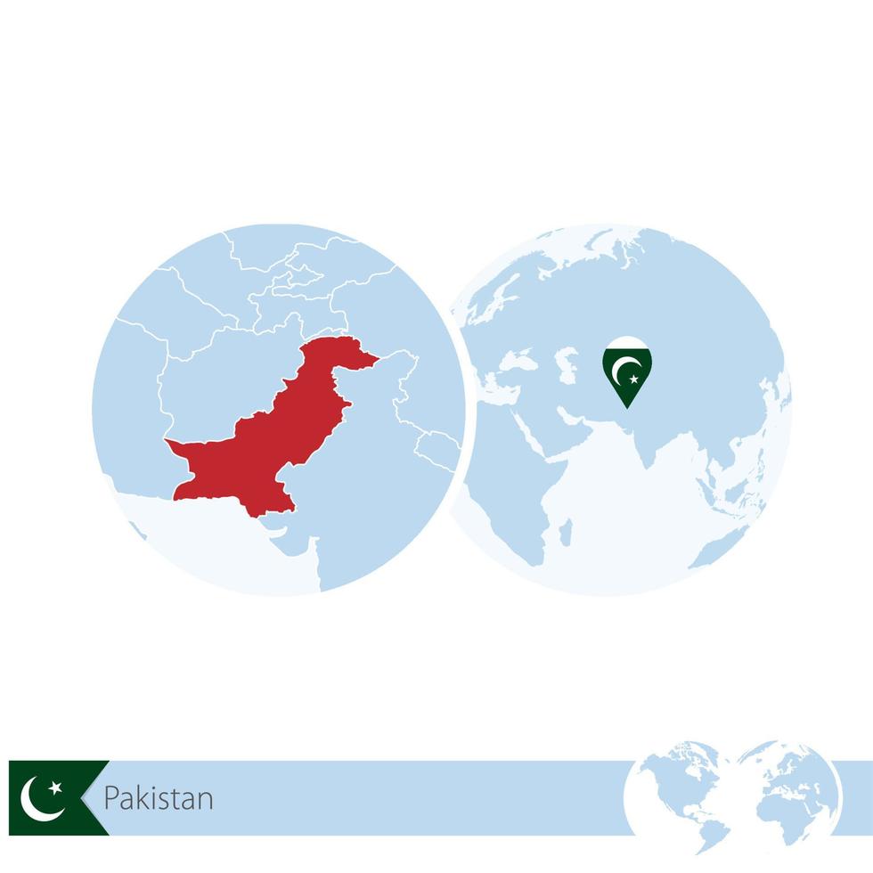 pakistan på världsgloben med flagga och regional karta över pakistan. vektor