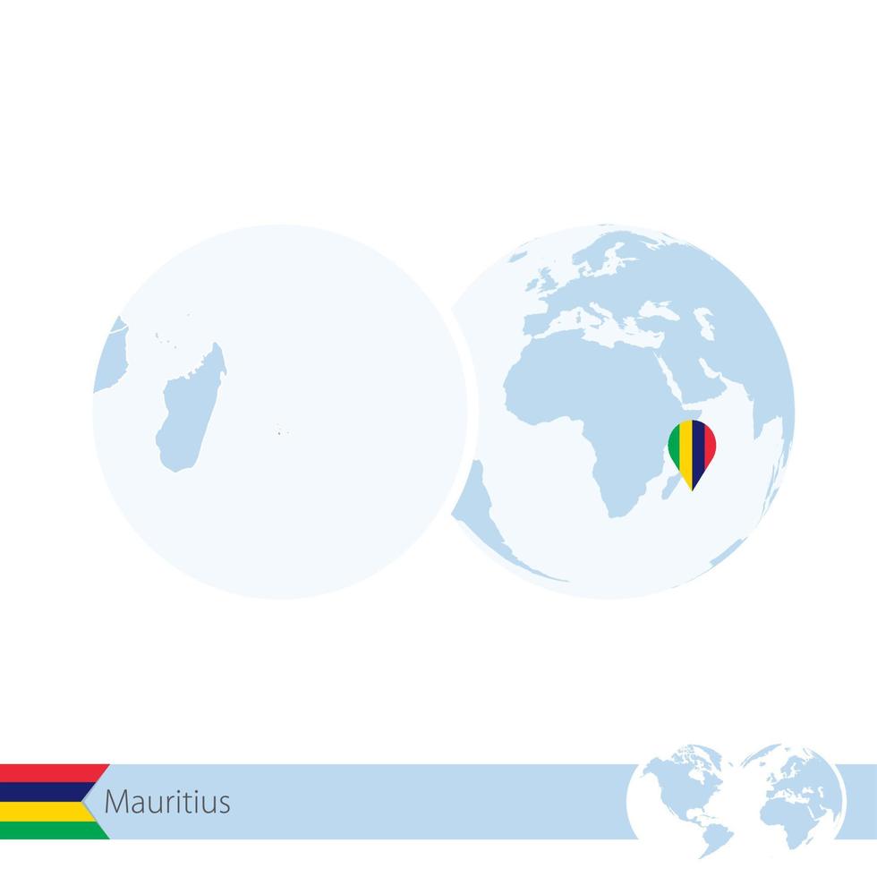 mauritius auf weltkugel mit flagge und regionalkarte von mauritius. vektor