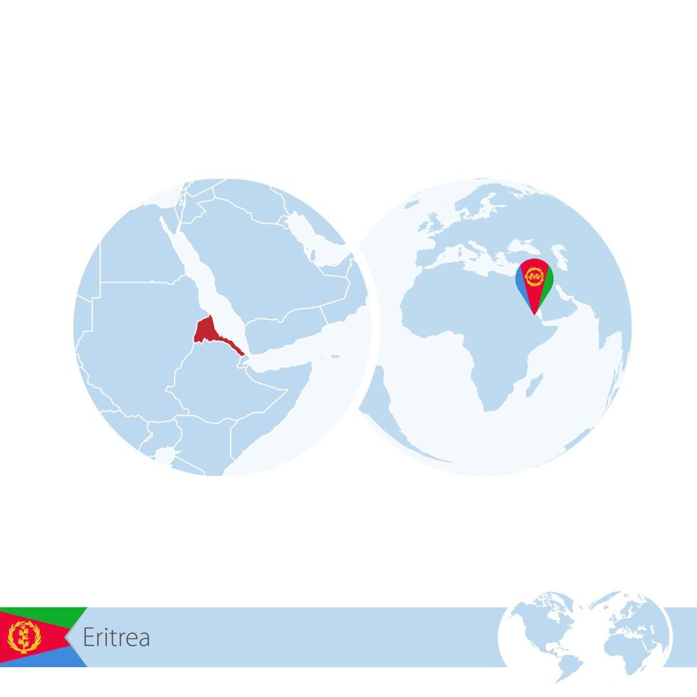 eritrea auf der weltkugel mit flagge und regionalkarte von eritrea. vektor